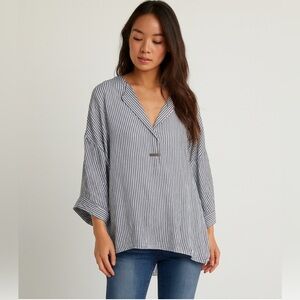 Peserico Silk Blend Striped 3/4 Sleeve Lightweight Women's Blouse Tunic Sz US 16